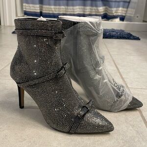 RHINESTONE BOOTS BY INC VIgnacia Dark Pewter. Dark Pewter Covered Stiletto. NWT